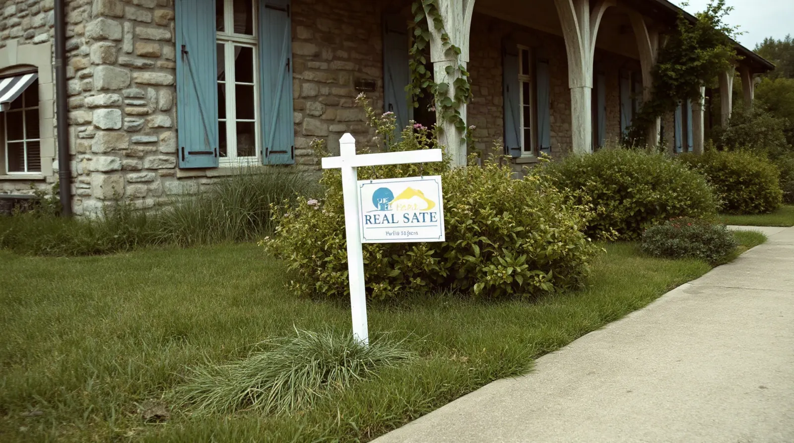 Maison familiale avec panneau à vendre dans le jardin