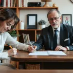 Signature d'un acte de vente en viager chez le notaire