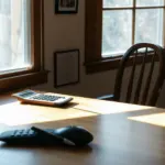 Tableau de charges de copropriété posé sur un bureau avec une calculatrice