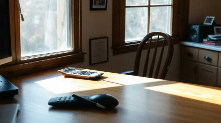 Tableau de charges de copropriété posé sur un bureau avec une calculatrice